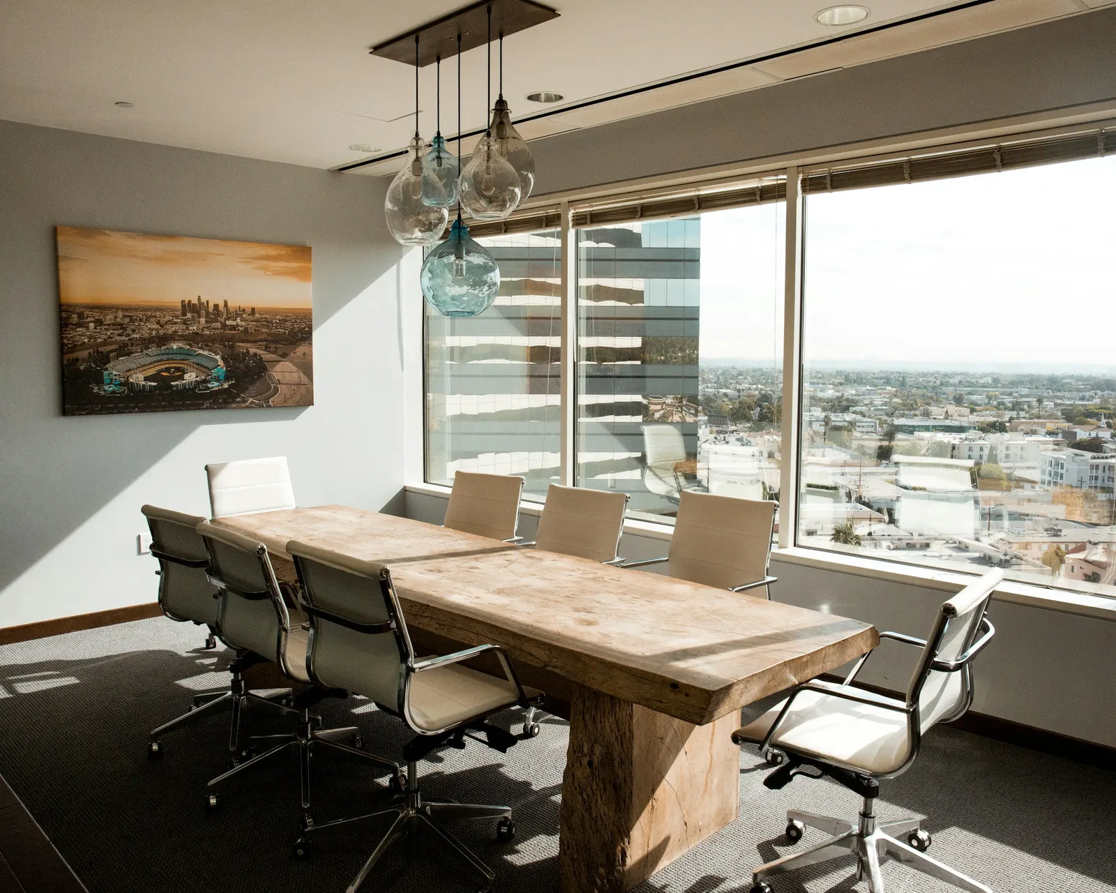 A boardroom table before a meeting
