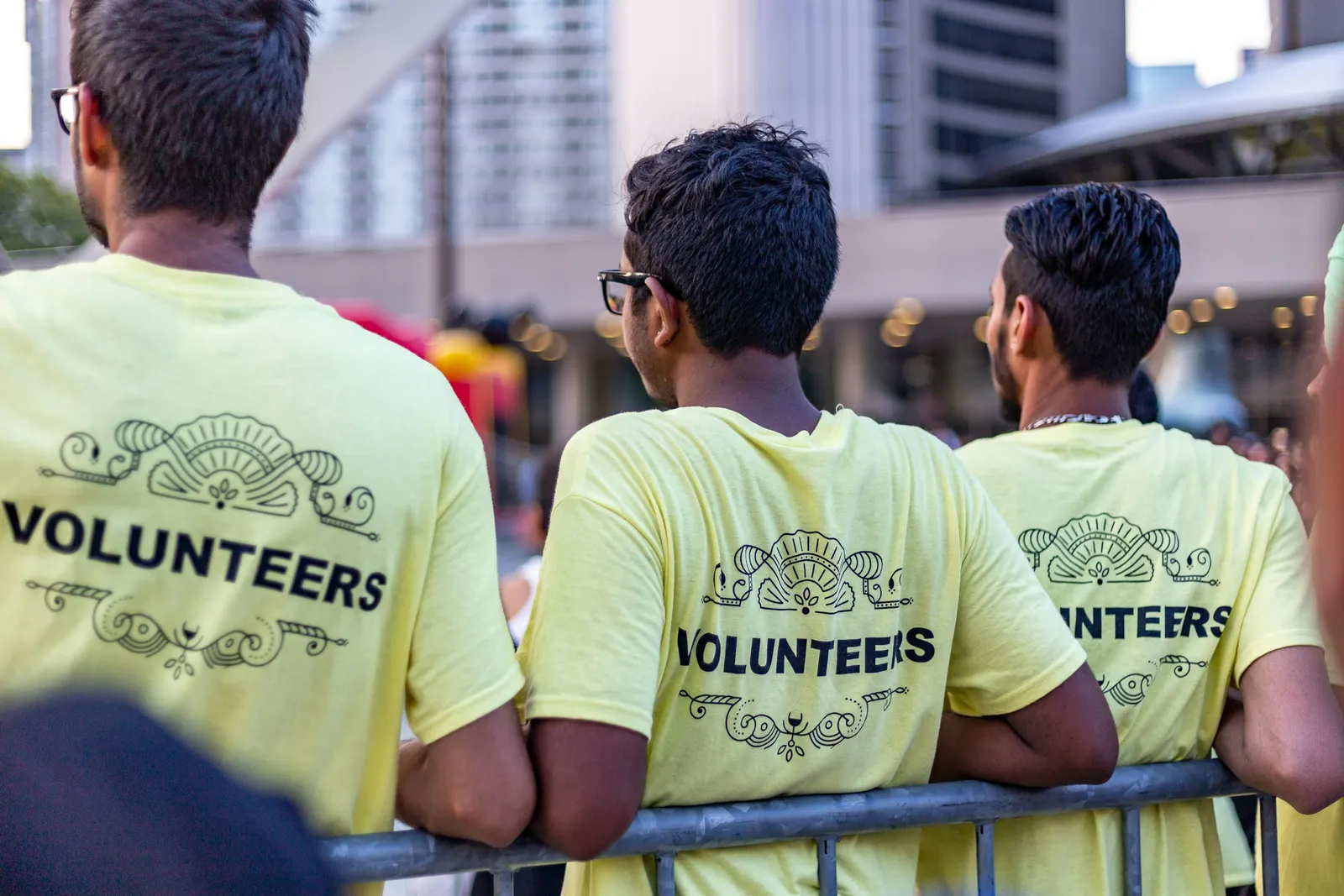 Volunteers working together at a community project